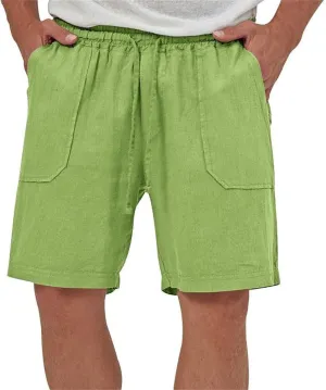 Cotton Linen Shorts for Men Elastic Waist Drawstring Summer Beach Shorts with Pockets Athletic Fit Lightweight Workout Shorts