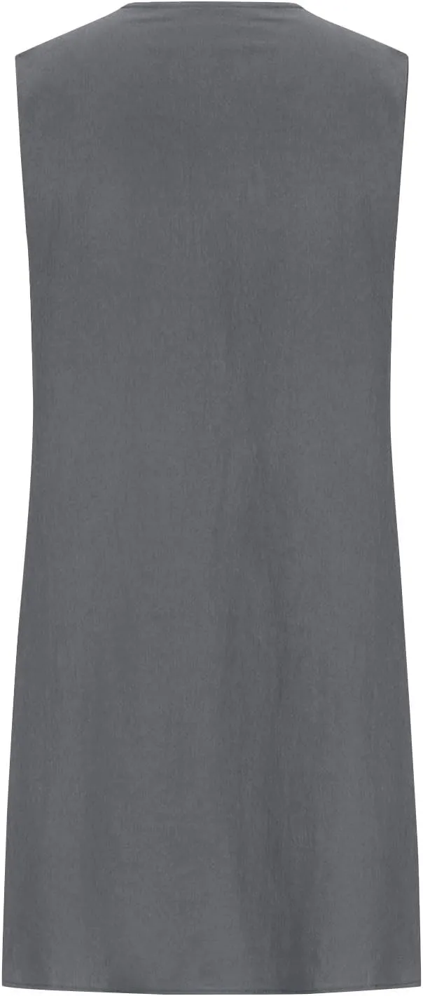 Cotton Linen Tank Dresses for Women Pleated Summer Crewneck Sleeveless Casual Mini Dress Beach Vacation Sundress