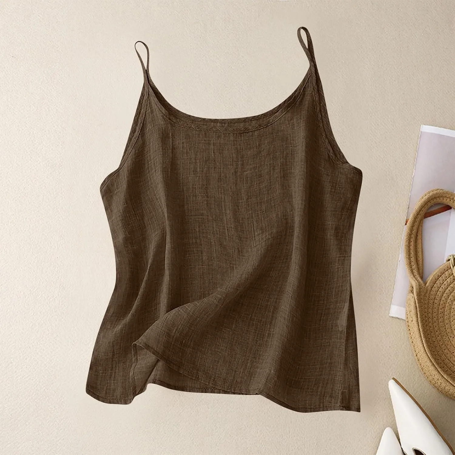 Cotton Linen Tank Tops for Women Spaghetti Strap Loose Fit Camisole Cami Summer 2025 Casual Sleeveless Tops Shirts