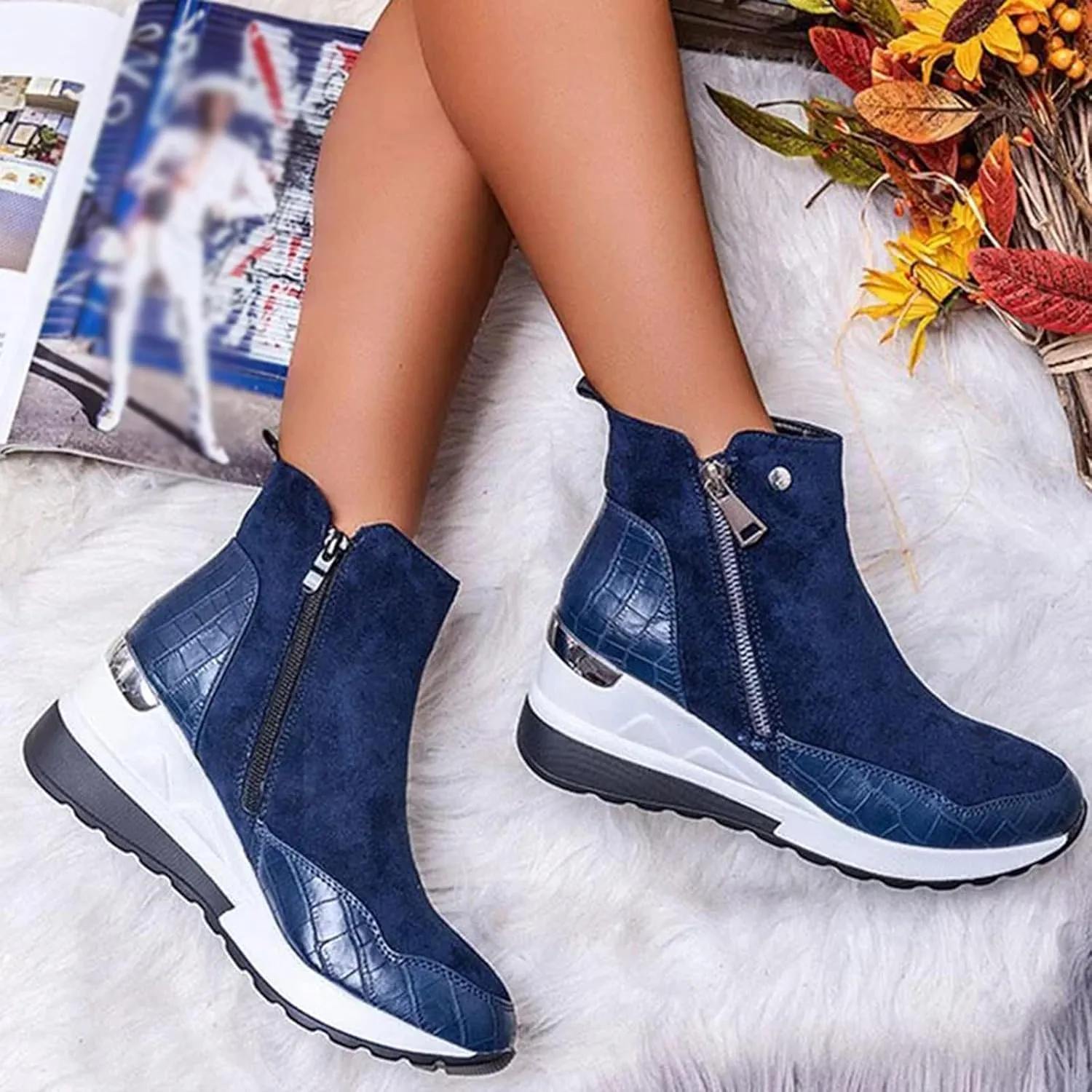 Cowboy Boots for Women High Heel Peep Toe Ankle Booties Leather Boots Wedges Short Booties Single Shoes 52