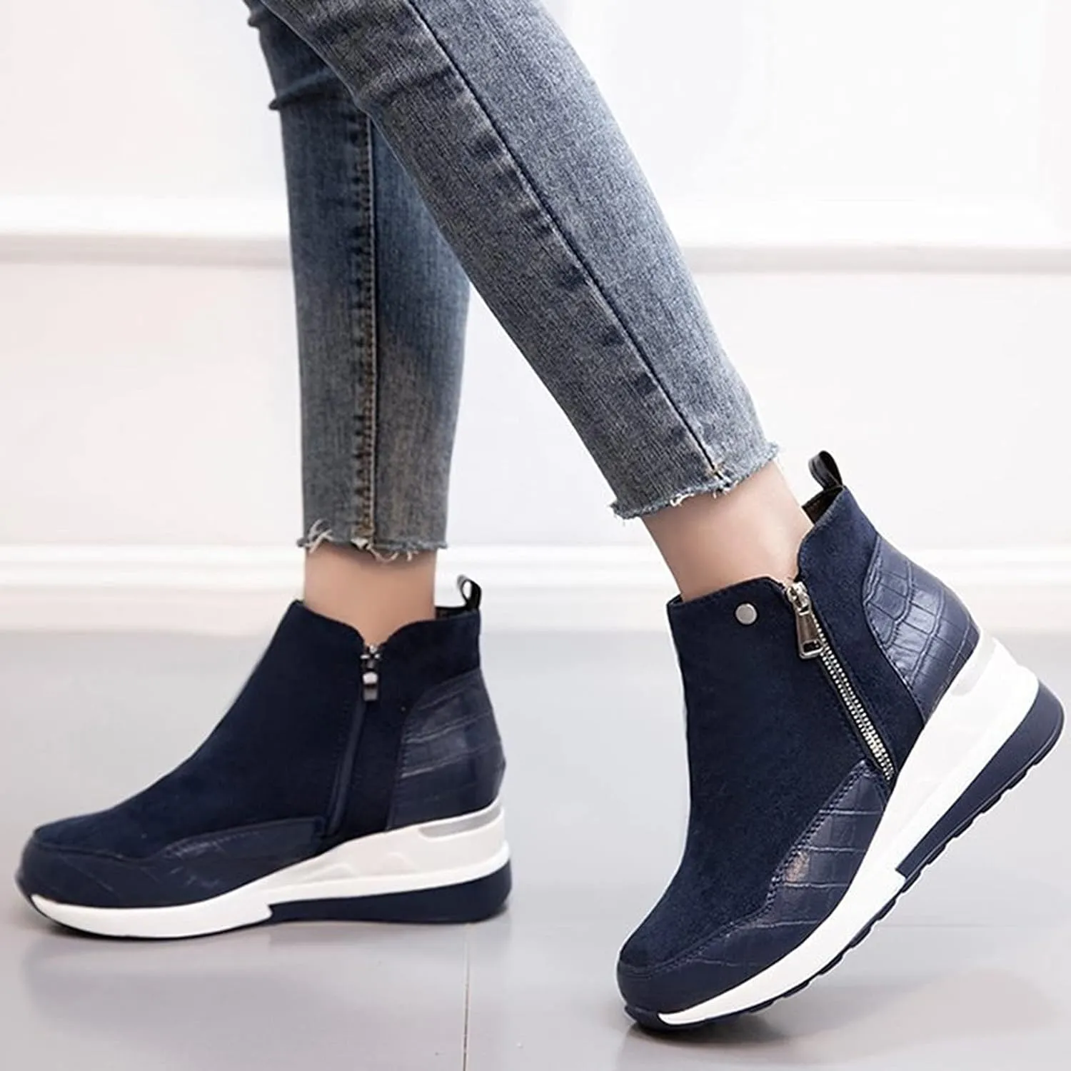 Cowboy Boots for Women High Heel Peep Toe Ankle Booties Leather Boots Wedges Short Booties Single Shoes 52