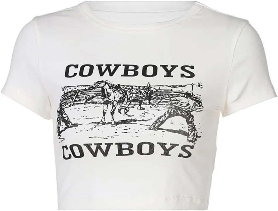 Cowboys Crop Top E Girl Clothing y2k Graphic Baby Tees for Teen Girls