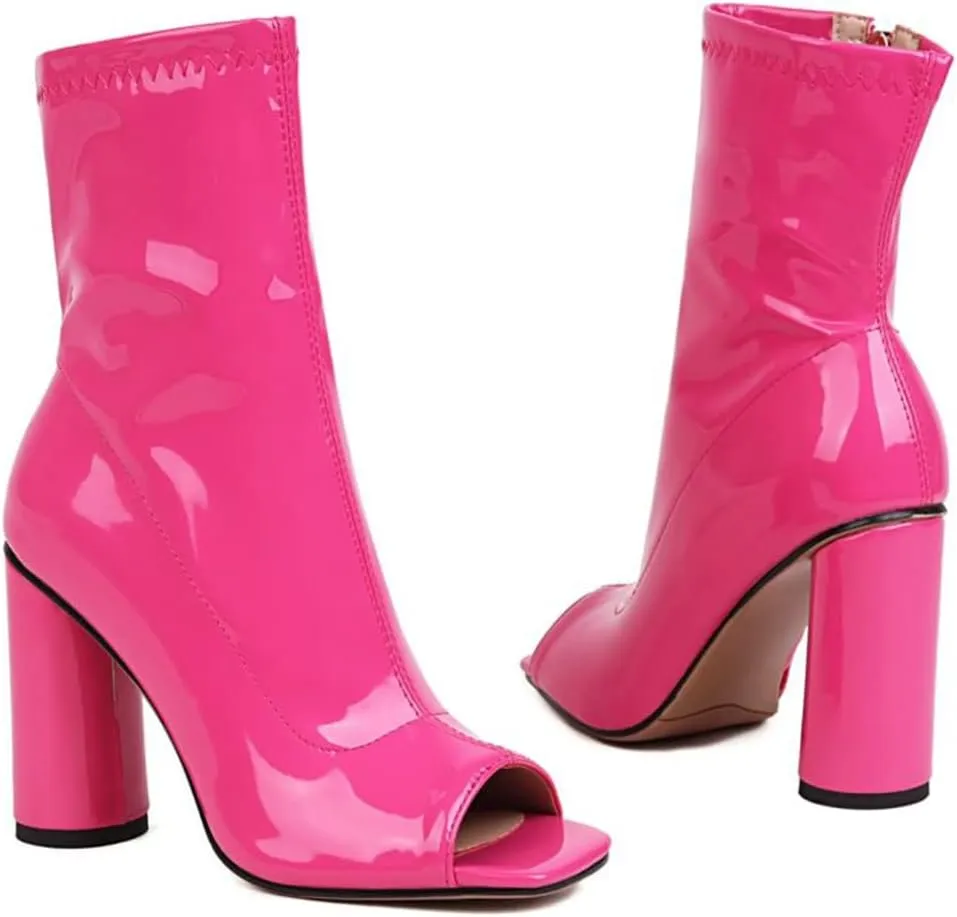 Cozivwaiy Women Fashion Peep Toe Ankle Boots High Heel Autumn Shoes Zipper Stretchy Boots Ankle High Party Shoes Size 2-11.5