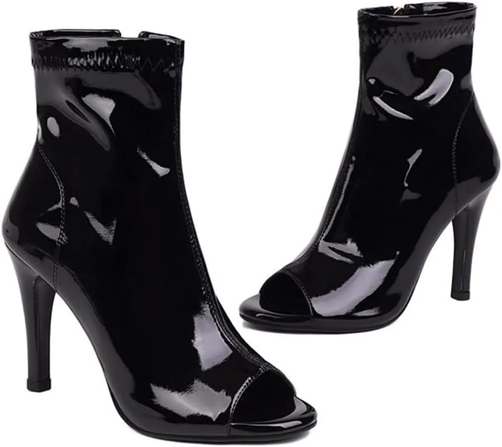 Cozivwaiy Women Fashion Peep Toe Ankle Boots High Heel Autumn Shoes Zipper Stretchy Boots Ankle High Party Shoes Size 2-11.5