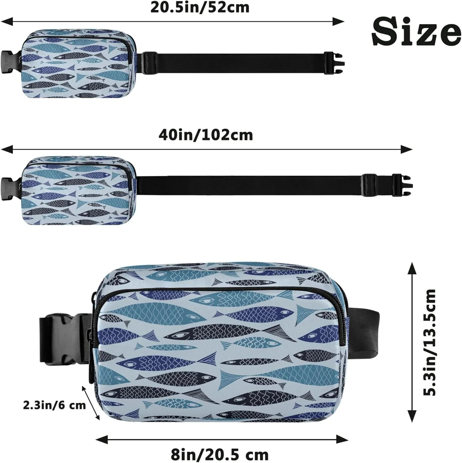Custom Blue Fish Cartoon Fanny Packs Women Waterproof Anti Theft Belt Bag Funny Waist Purse for Women