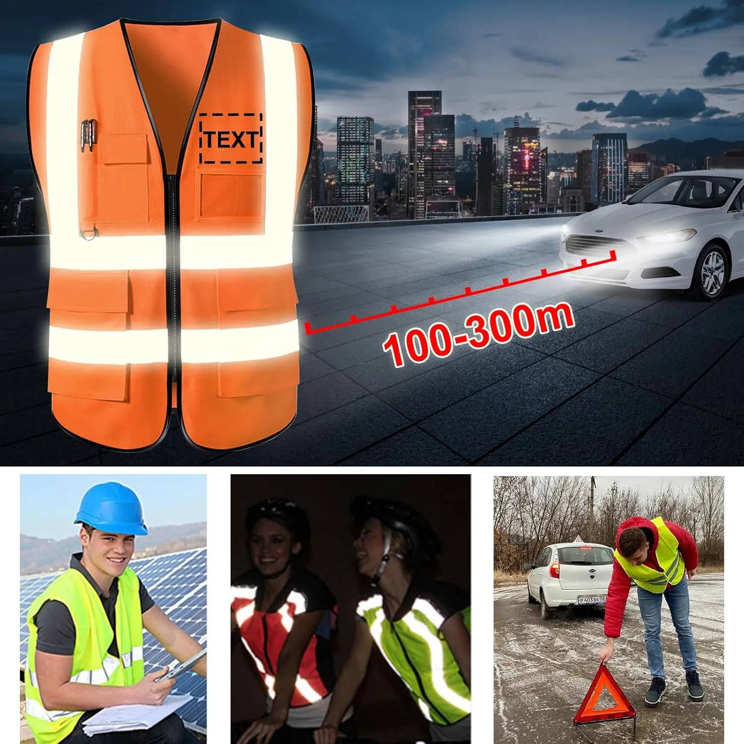 Custom Safety Vest High Visibility Reflective Vests with Pockets Zipper Customize Logo Class 2 for Men Construction Workwear