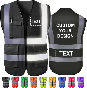 Custom Safety Vest High Visibility Reflective Vests with Pockets Zipper Customize Logo Class 2 for Men Construction Workwear