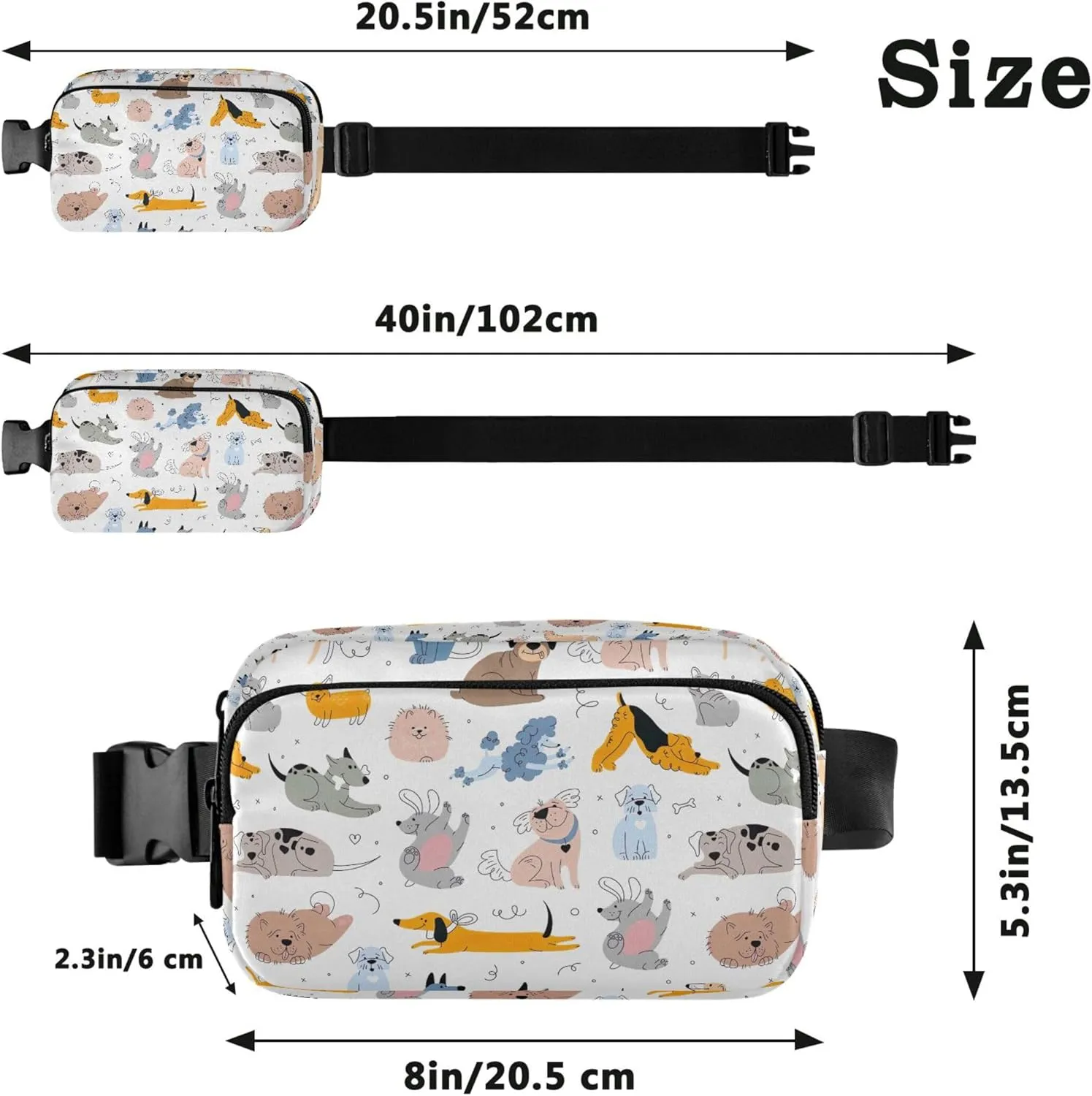 Cute Dogs Puppies Animal Fanny Pack for Women Waterproof Belt Bag Hip Pouch Cute Cross Body Waist Pack