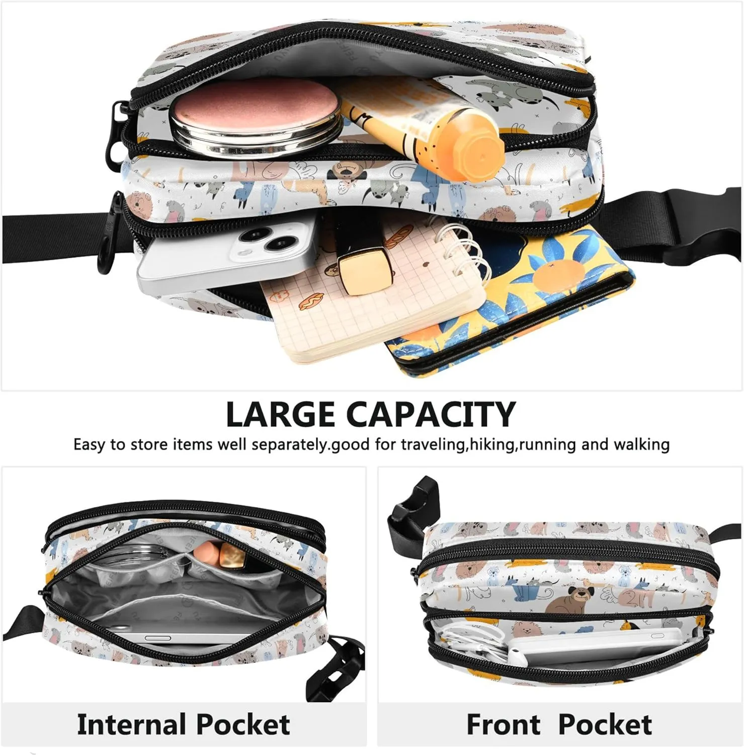 Cute Dogs Puppies Animal Fanny Pack for Women Waterproof Belt Bag Hip Pouch Cute Cross Body Waist Pack