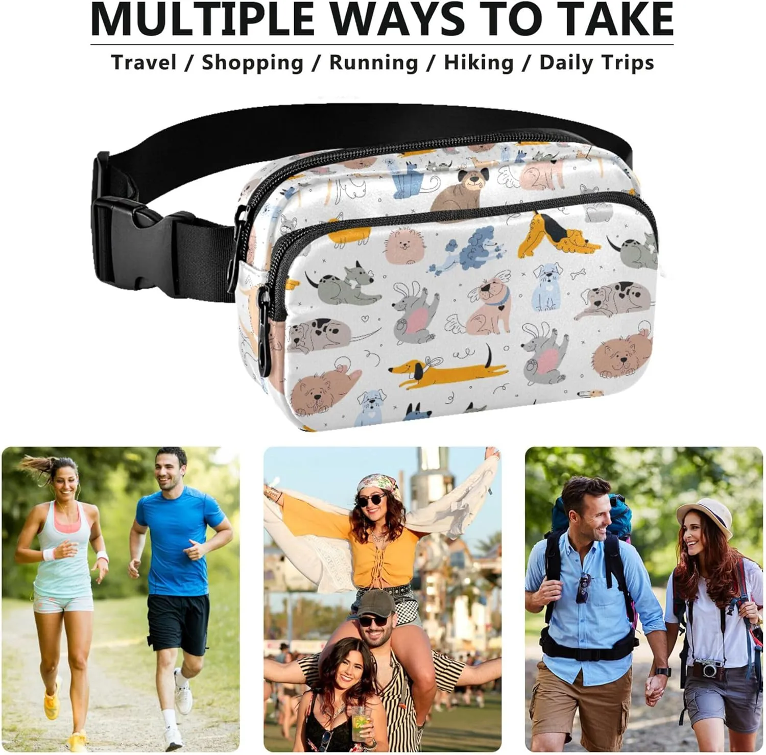 Cute Dogs Puppies Animal Fanny Pack for Women Waterproof Belt Bag Hip Pouch Cute Cross Body Waist Pack