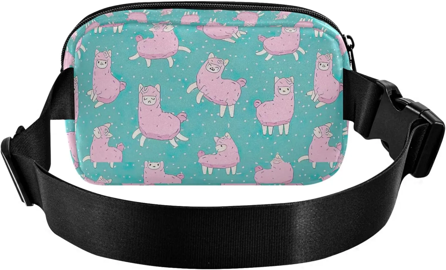 Cute Llama Alpaca Teal Pink Womens Fanny Pack Waterproof Belt Bags Hip Pack Funny Crossbody Waist Bag