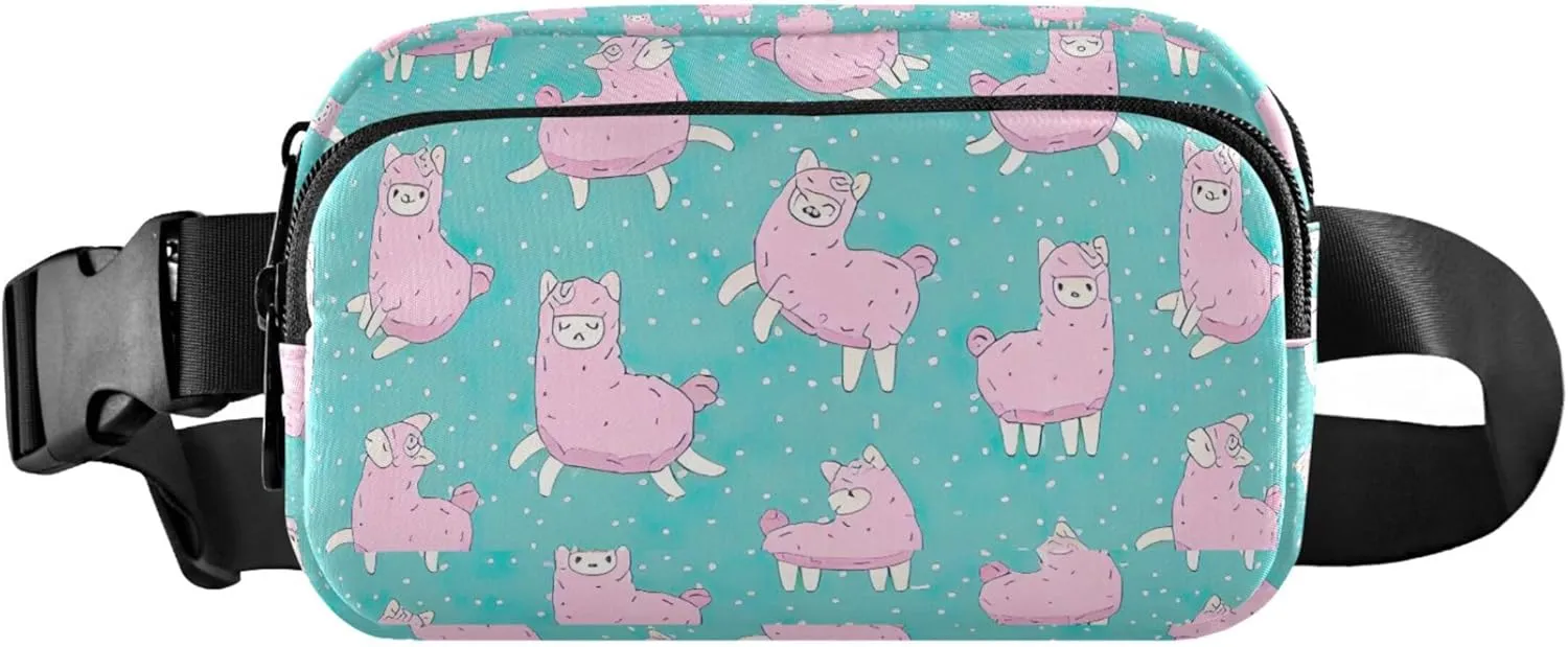 Cute Llama Alpaca Teal Pink Womens Fanny Pack Waterproof Belt Bags Hip Pack Funny Crossbody Waist Bag