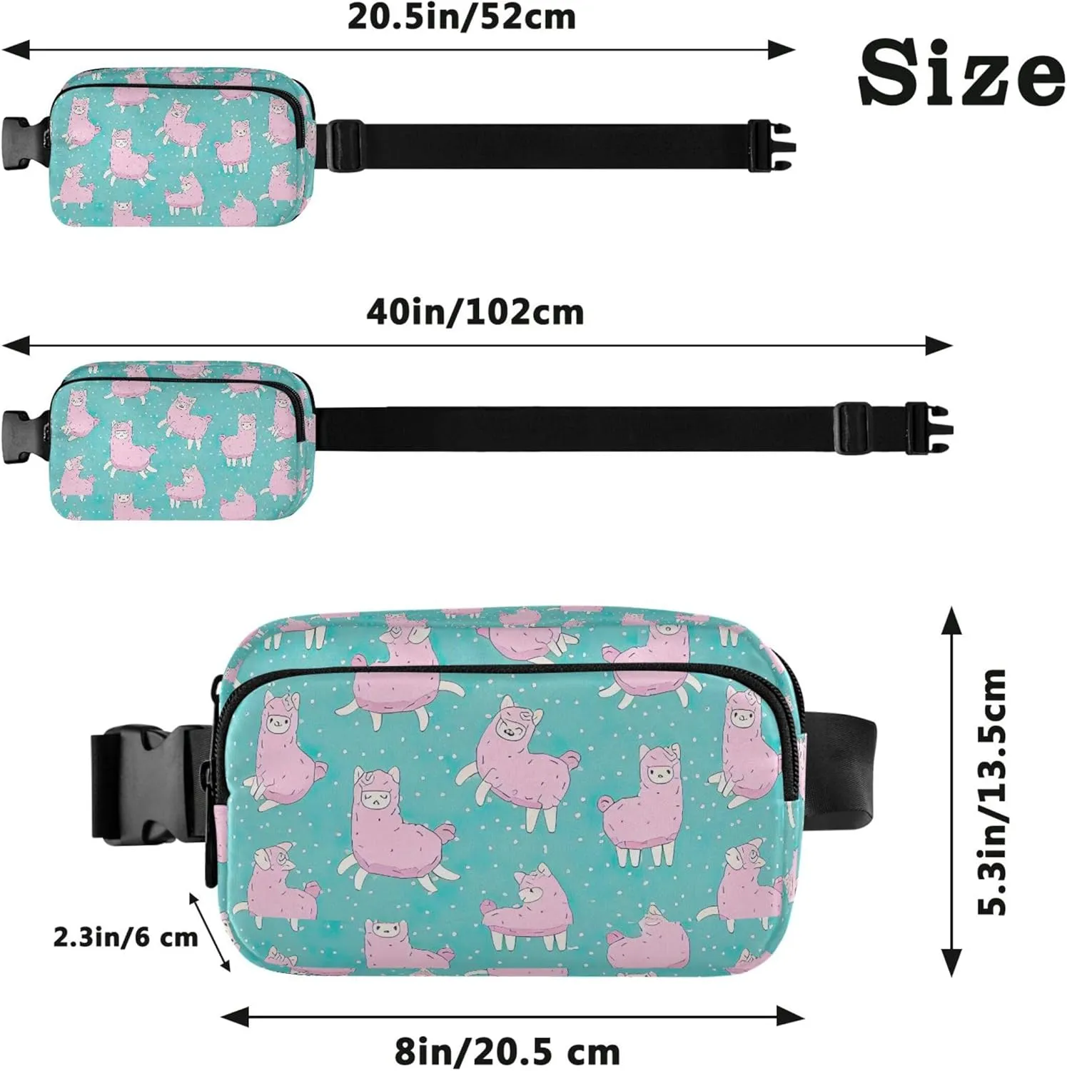 Cute Llama Alpaca Teal Pink Womens Fanny Pack Waterproof Belt Bags Hip Pack Funny Crossbody Waist Bag