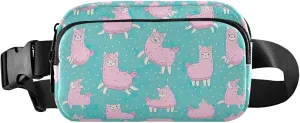 Cute Llama Alpaca Teal Pink Womens Fanny Pack Waterproof Belt Bags Hip Pack Funny Crossbody Waist Bag