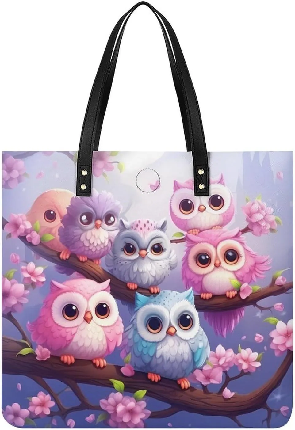Cute Owls in Tree Tote Bags PU Leather Top Handle Satchel Handbags Shoulder Bags Travel Purse for Women Men