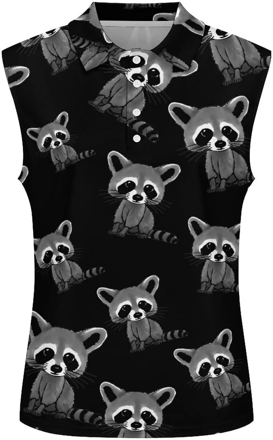 Cute Raccoon Women's Sleeveless Golf Polo Shirts Athletic Tank Tops