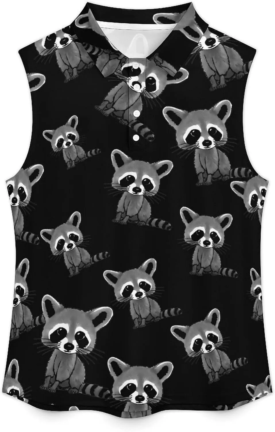 Cute Raccoon Women's Sleeveless Golf Polo Shirts Athletic Tank Tops