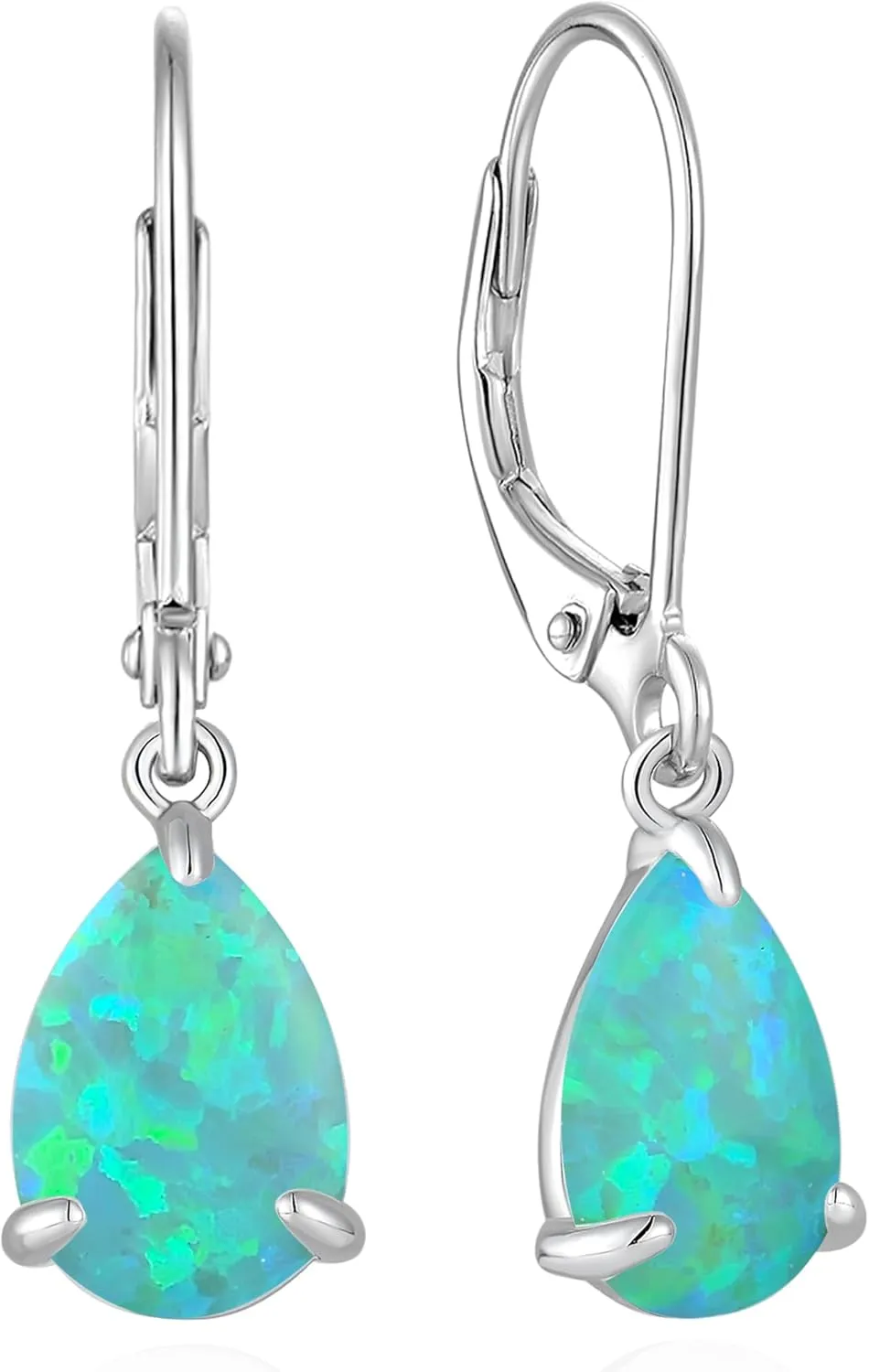 Dangle Drop Earrings 925 Sterling Silver Solitaire Leverback Earring Teardrop Created Opal Jewelry Gifts for Women