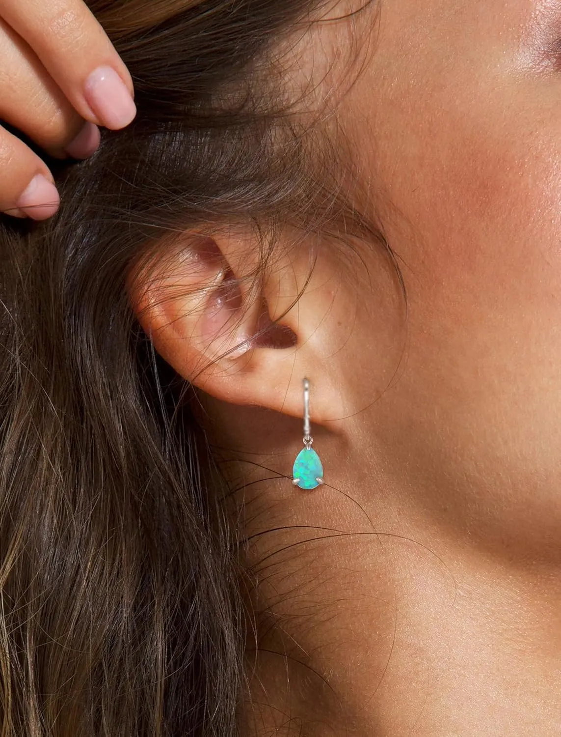Dangle Drop Earrings 925 Sterling Silver Solitaire Leverback Earring Teardrop Created Opal Jewelry Gifts for Women