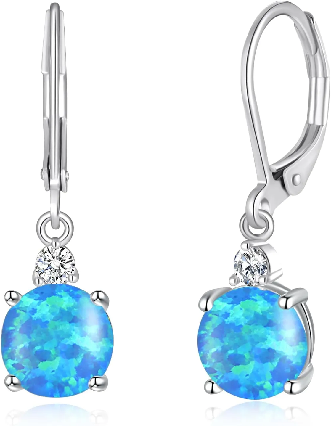 Datiny Round-Cut Opal Dangle Earrings Trendy 14k Gold Plated Dangle Earrings Leverback Gemstone Drop Earrings Hypoallergenic Birthstone CZ Earrings Jewelry Gifts for Women