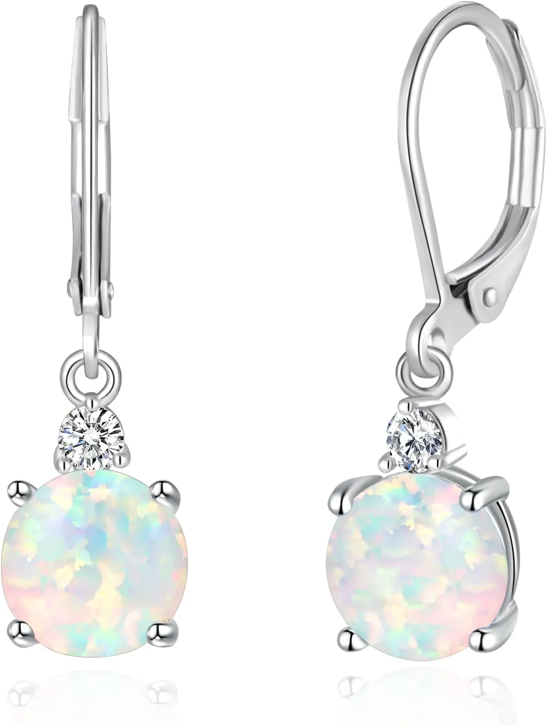 Datiny Round-Cut Opal Dangle Earrings Trendy 14k Gold Plated Dangle Earrings Leverback Gemstone Drop Earrings Hypoallergenic Birthstone CZ Earrings Jewelry Gifts for Women