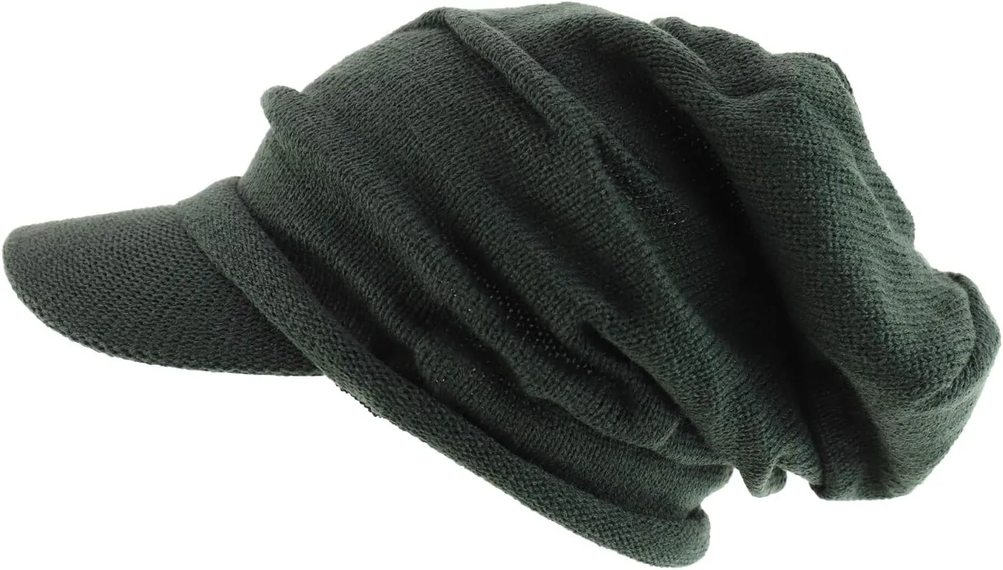 Deep Crown Wrinkled Knit Slouch Rasta Beanie Visor