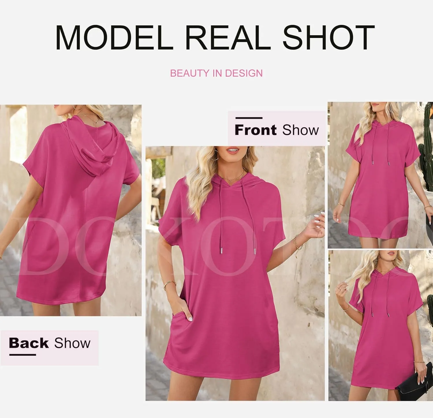 Dokotoo Womens Tops Dressy Casual Short Sleeve Oversized Tshirts Summer Hoodie Dress Tunics Tops Loose Fit Long Shirts