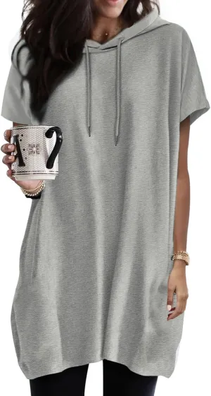 Dokotoo Womens Tops Dressy Casual Short Sleeve Oversized Tshirts Summer Hoodie Dress Tunics Tops Loose Fit Long Shirts
