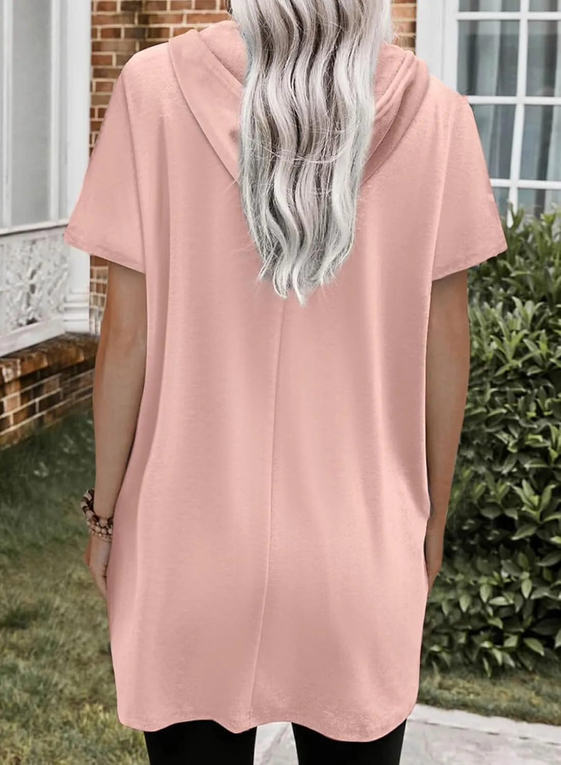 Dokotoo Womens Tops Dressy Casual Short Sleeve Oversized Tshirts Summer Hoodie Dress Tunics Tops Loose Fit Long Shirts