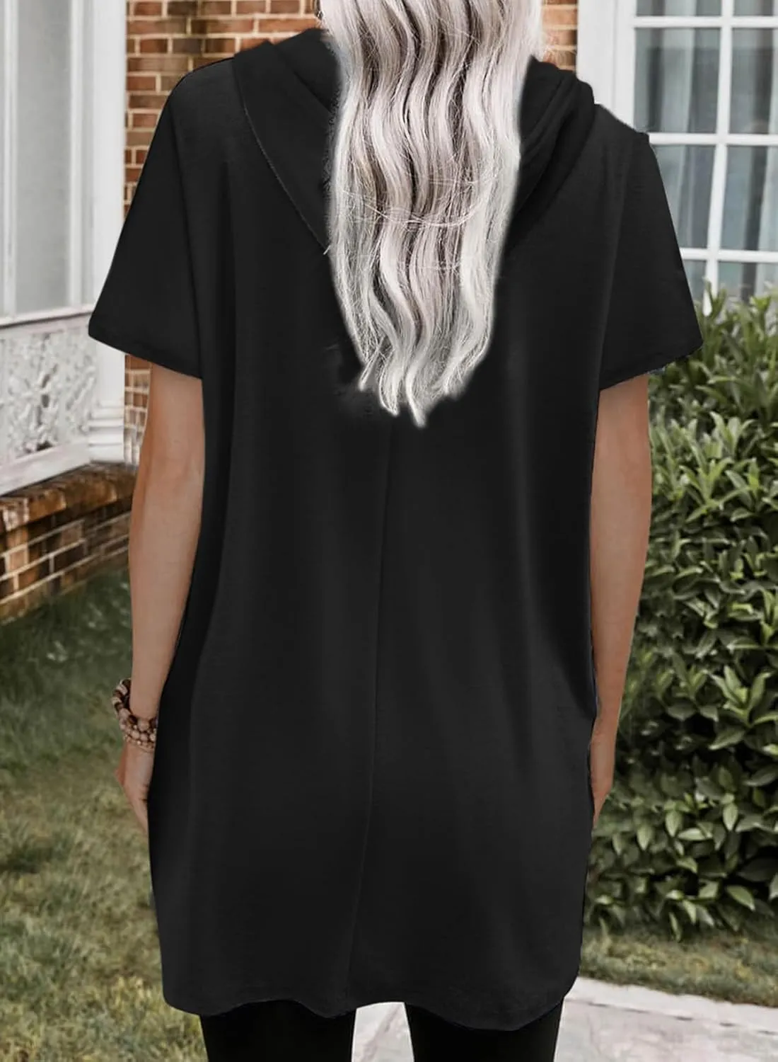 Dokotoo Womens Tops Dressy Casual Short Sleeve Oversized Tshirts Summer Hoodie Dress Tunics Tops Loose Fit Long Shirts