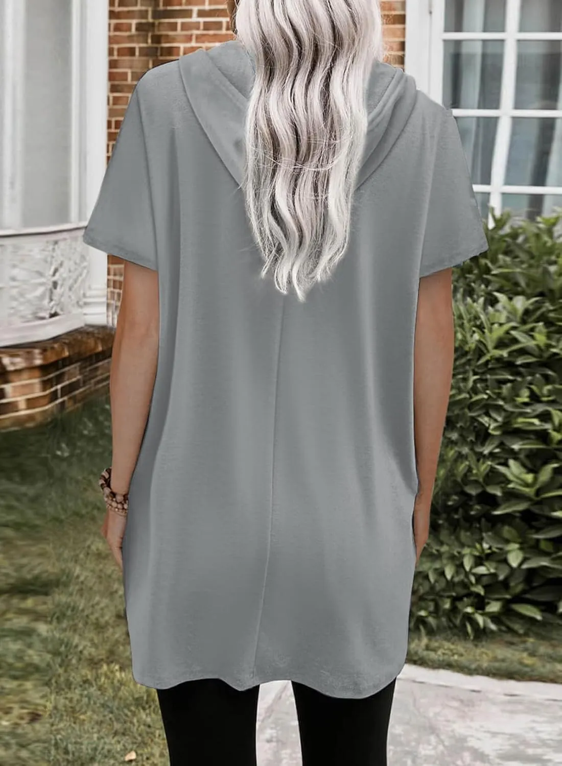 Dokotoo Womens Tops Dressy Casual Short Sleeve Oversized Tshirts Summer Hoodie Dress Tunics Tops Loose Fit Long Shirts