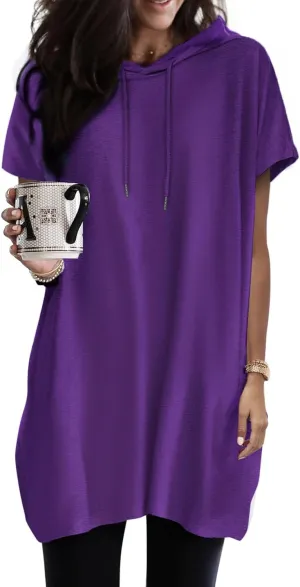 Dokotoo Womens Tops Dressy Casual Short Sleeve Oversized Tshirts Summer Hoodie Dress Tunics Tops Loose Fit Long Shirts