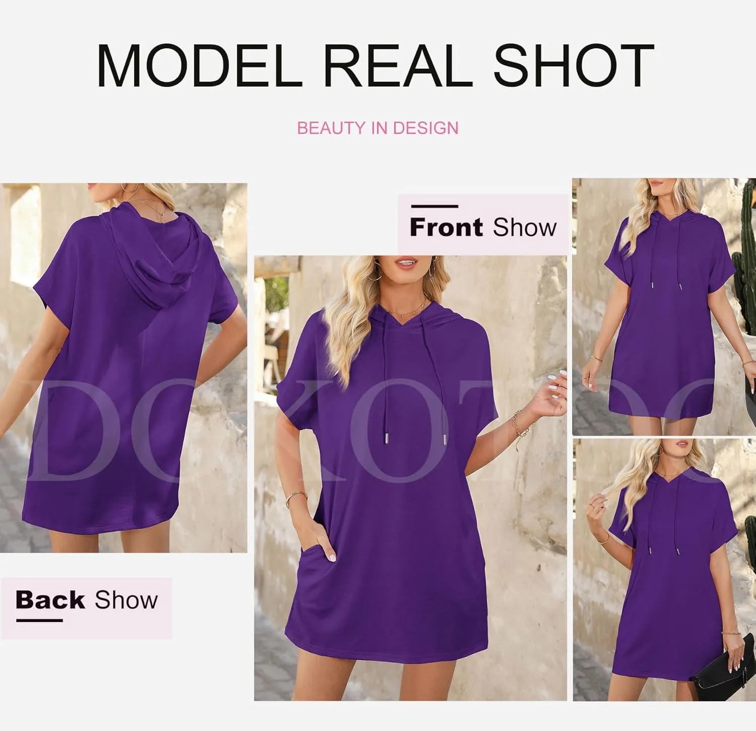 Dokotoo Womens Tops Dressy Casual Short Sleeve Oversized Tshirts Summer Hoodie Dress Tunics Tops Loose Fit Long Shirts