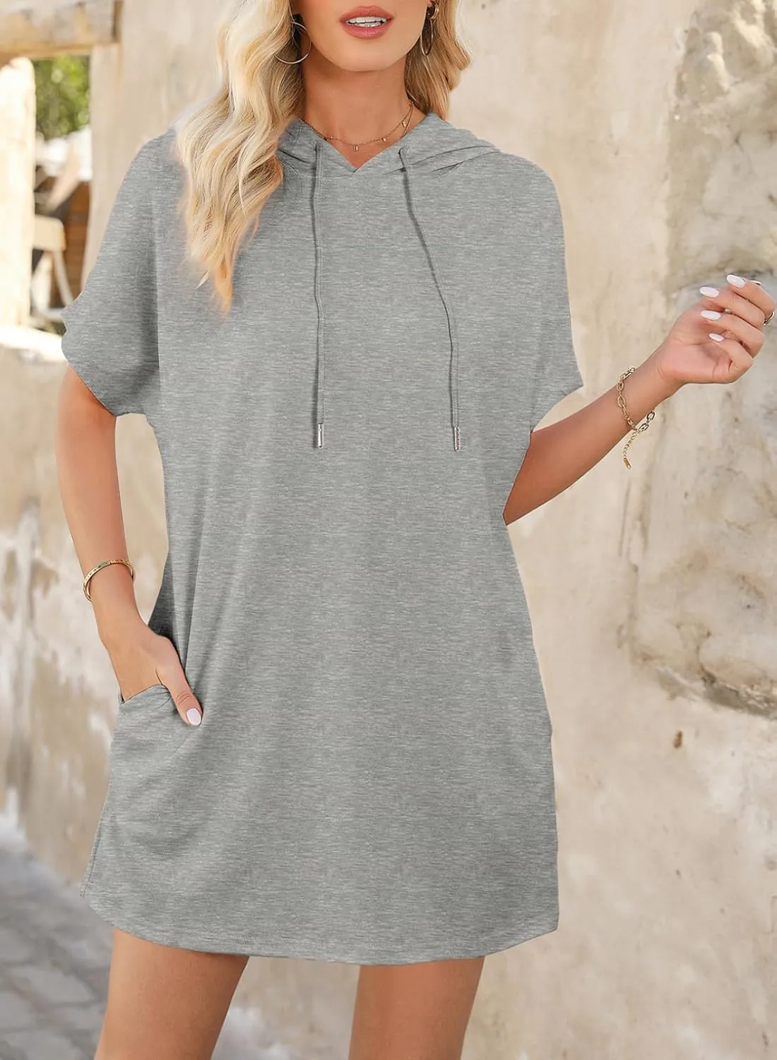 Dokotoo Womens Tops Dressy Casual Short Sleeve Oversized Tshirts Summer Hoodie Dress Tunics Tops Loose Fit Long Shirts