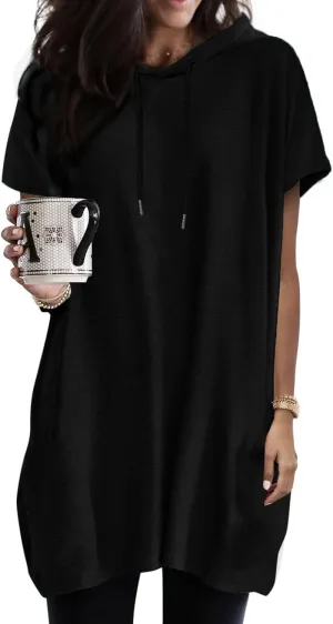 Dokotoo Womens Tops Dressy Casual Short Sleeve Oversized Tshirts Summer Hoodie Dress Tunics Tops Loose Fit Long Shirts