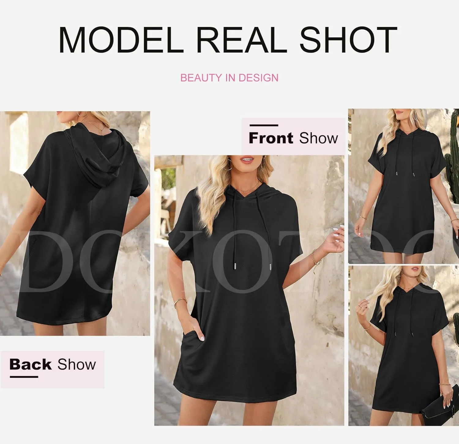 Dokotoo Womens Tops Dressy Casual Short Sleeve Oversized Tshirts Summer Hoodie Dress Tunics Tops Loose Fit Long Shirts