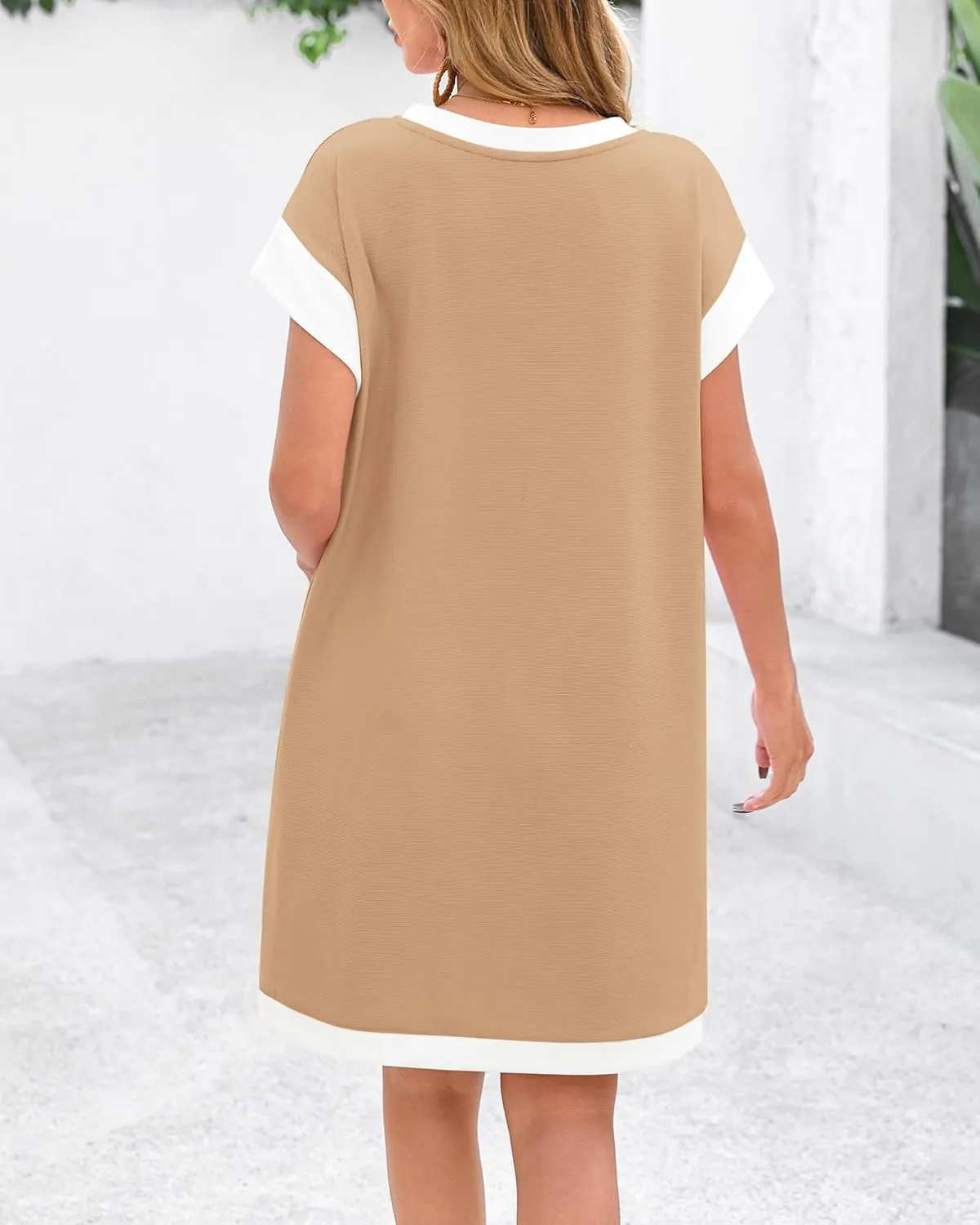 dowerme Women's Summer Dresses 2025 Casual Cap Sleeve Color Block Loose Maternity Sundress Knit Vacation Beach Outfits