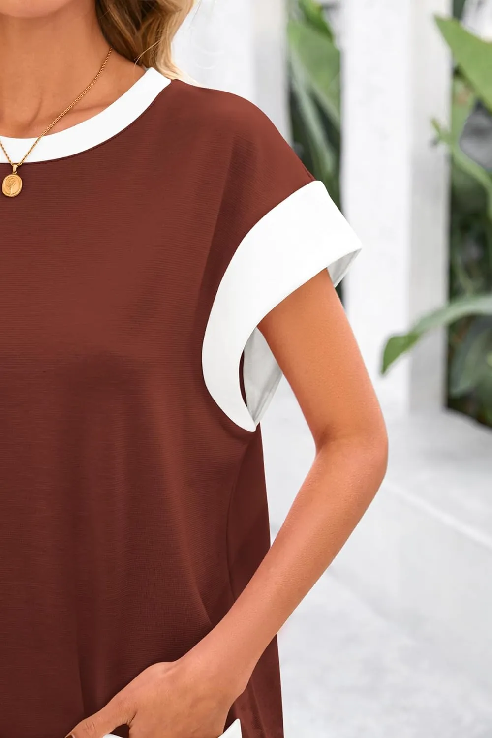 dowerme Women's Summer Dresses 2025 Casual Cap Sleeve Color Block Loose Maternity Sundress Knit Vacation Beach Outfits