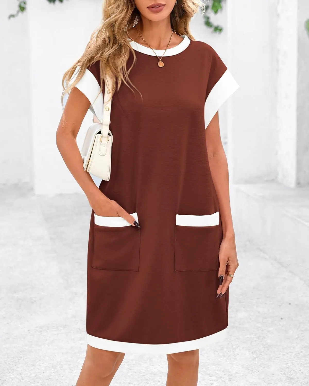 dowerme Women's Summer Dresses 2025 Casual Cap Sleeve Color Block Loose Maternity Sundress Knit Vacation Beach Outfits