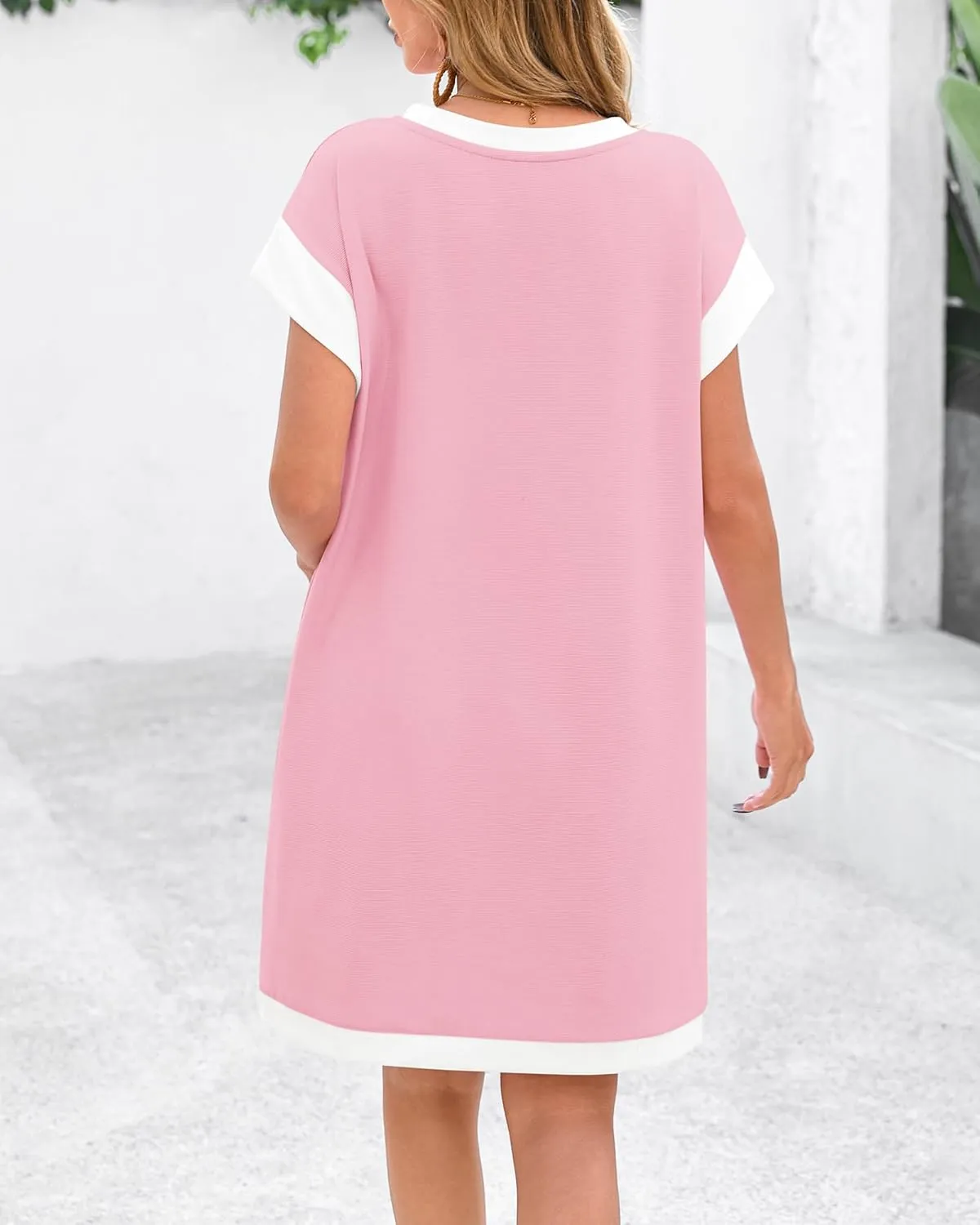 dowerme Women's Summer Dresses 2025 Casual Cap Sleeve Color Block Loose Maternity Sundress Knit Vacation Beach Outfits