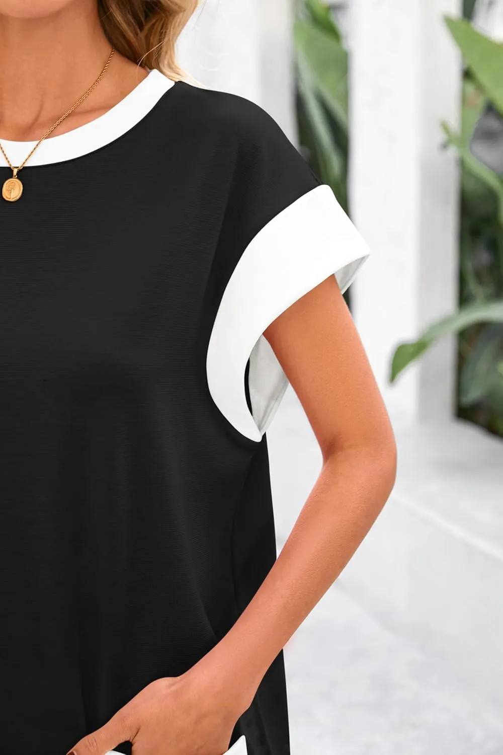 dowerme Women's Summer Dresses 2025 Casual Cap Sleeve Color Block Loose Maternity Sundress Knit Vacation Beach Outfits