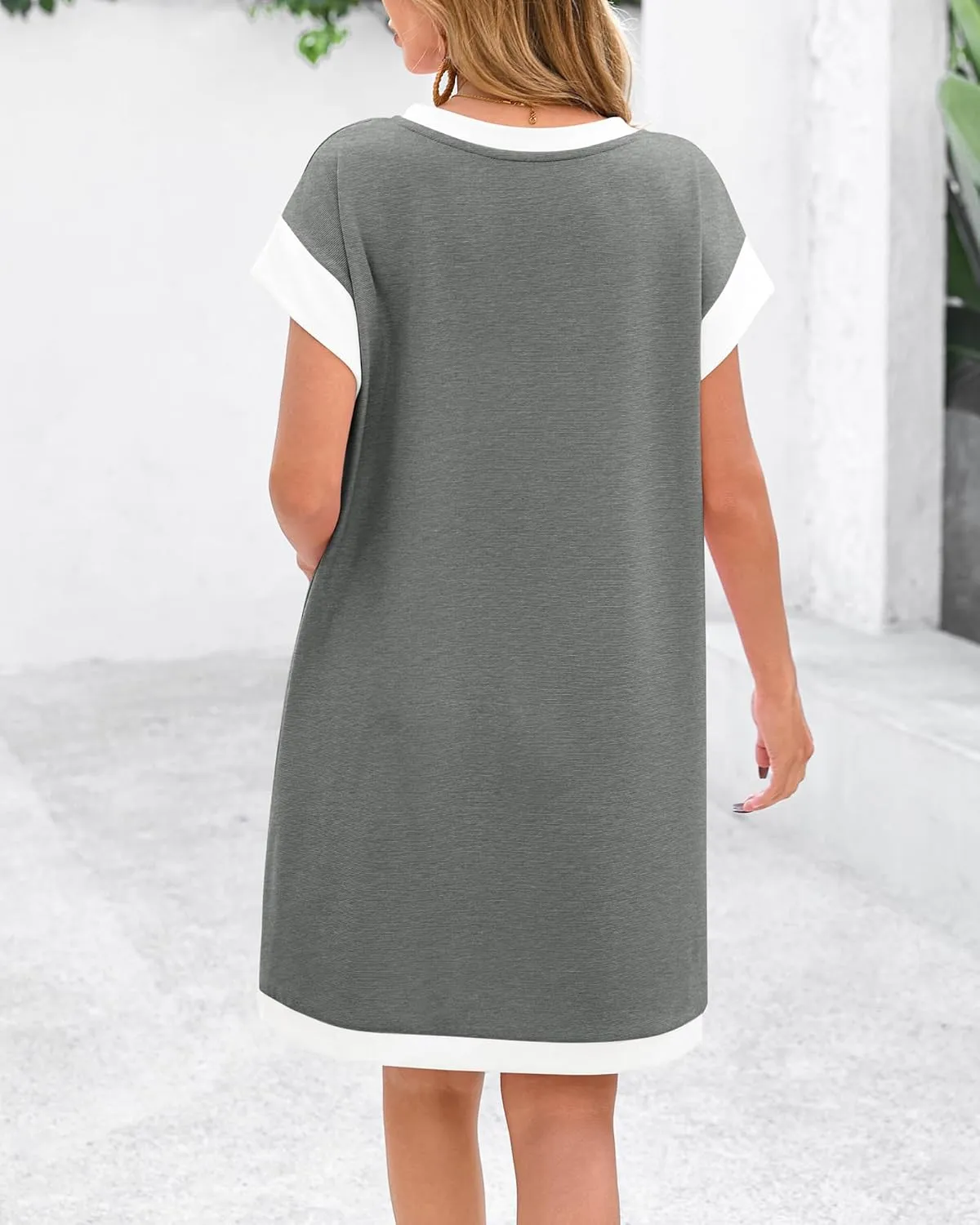 dowerme Women's Summer Dresses 2025 Casual Cap Sleeve Color Block Loose Maternity Sundress Knit Vacation Beach Outfits