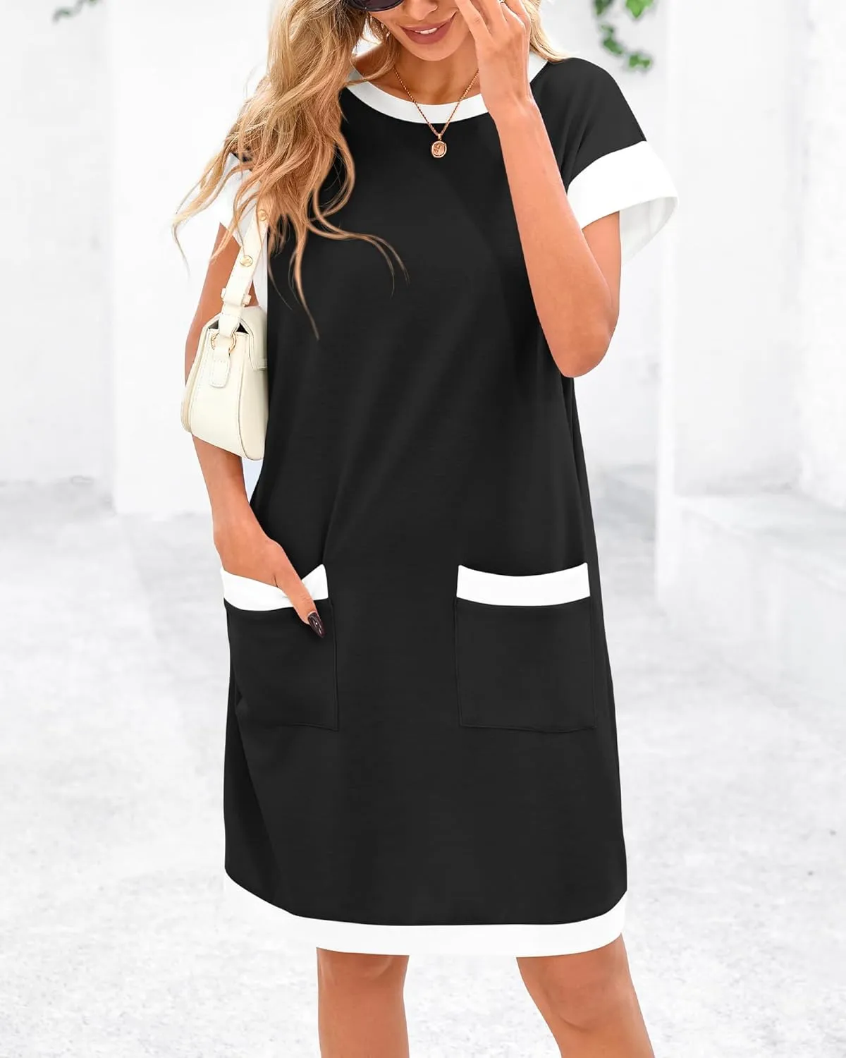 dowerme Women's Summer Dresses 2025 Casual Cap Sleeve Color Block Loose Maternity Sundress Knit Vacation Beach Outfits