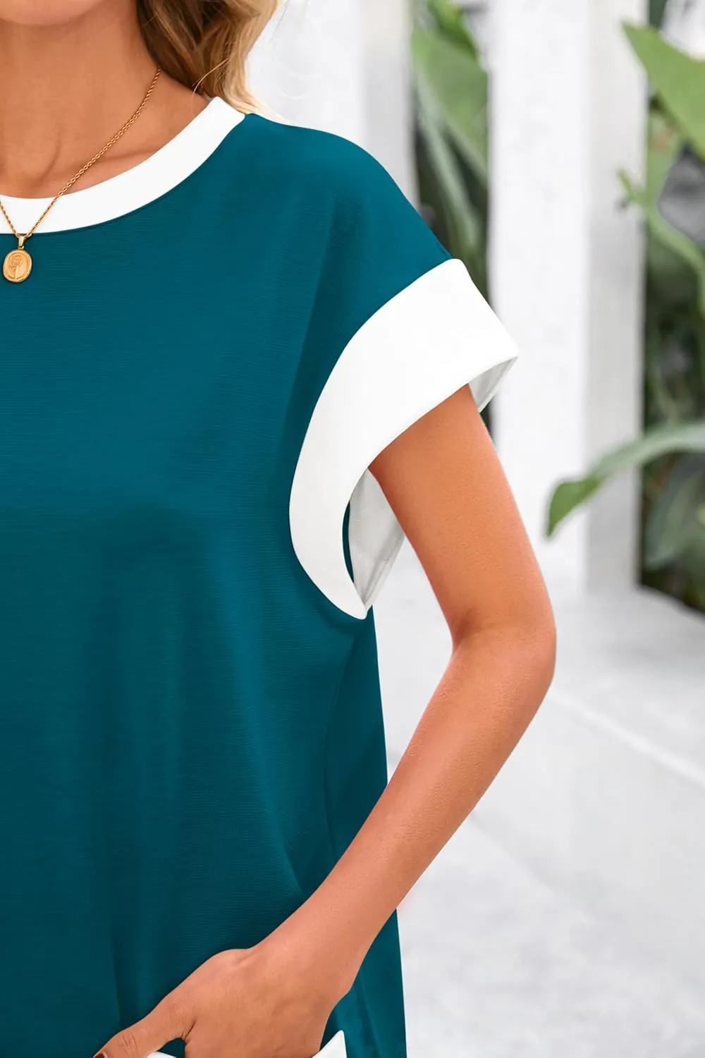 dowerme Women's Summer Dresses 2025 Casual Cap Sleeve Color Block Loose Maternity Sundress Knit Vacation Beach Outfits