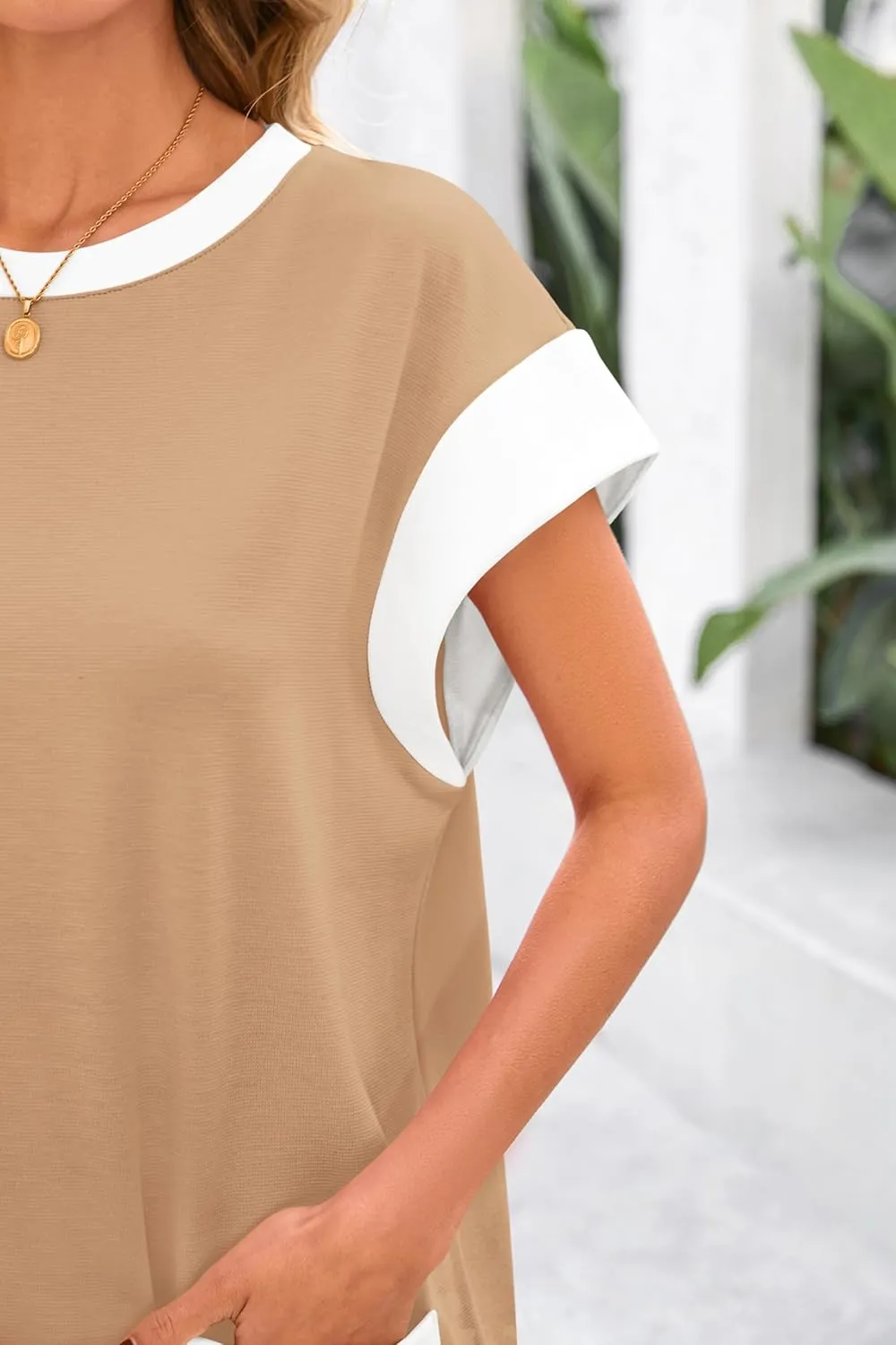 dowerme Women's Summer Dresses 2025 Casual Cap Sleeve Color Block Loose Maternity Sundress Knit Vacation Beach Outfits