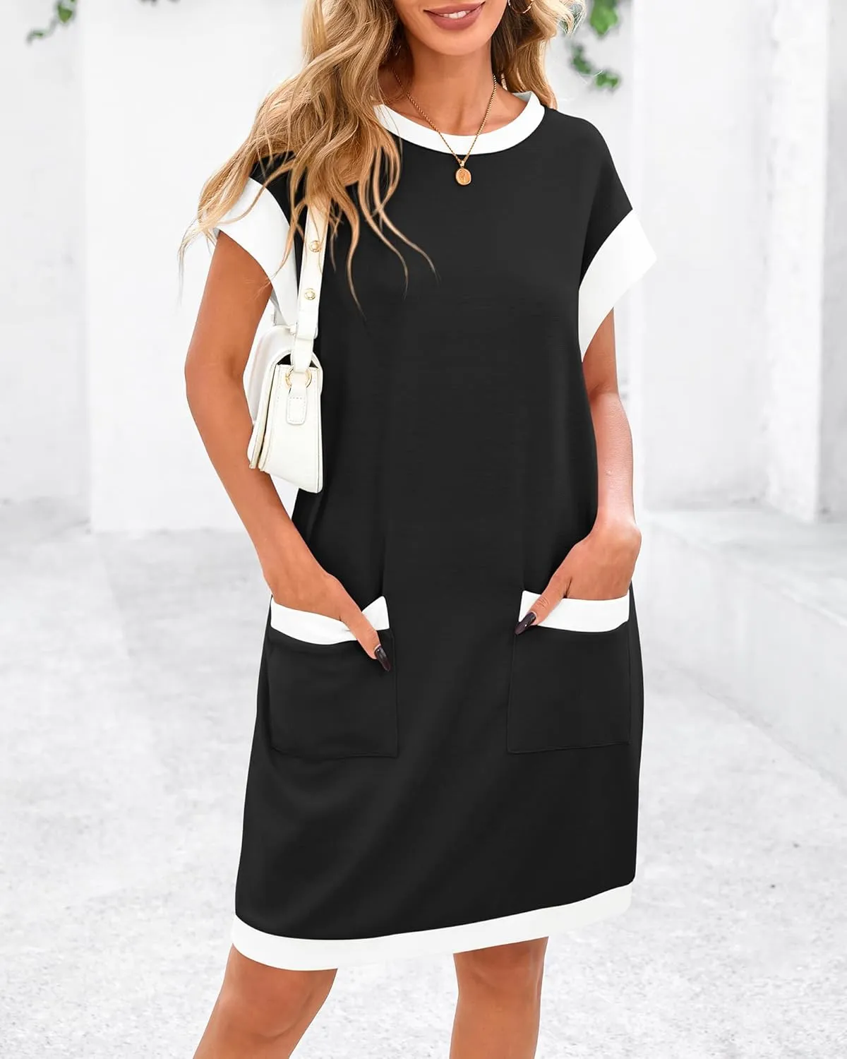 dowerme Women's Summer Dresses 2025 Casual Cap Sleeve Color Block Loose Maternity Sundress Knit Vacation Beach Outfits