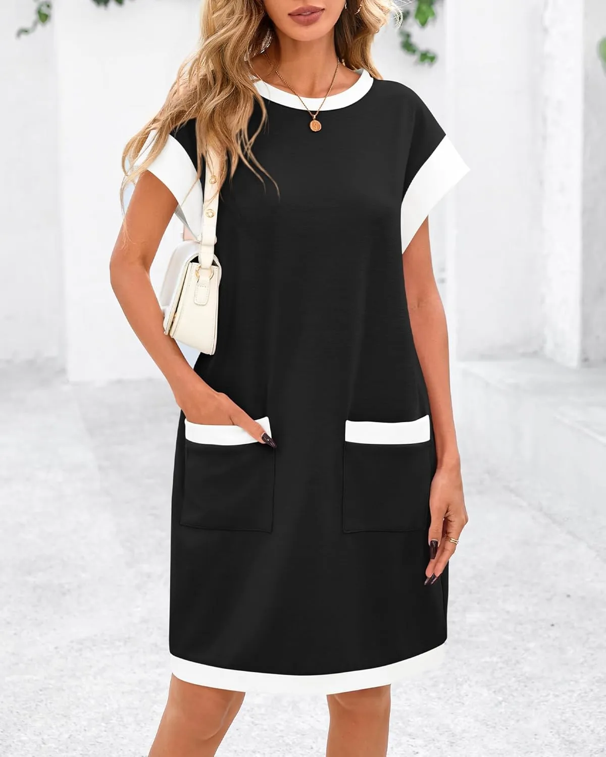 dowerme Women's Summer Dresses 2025 Casual Cap Sleeve Color Block Loose Maternity Sundress Knit Vacation Beach Outfits