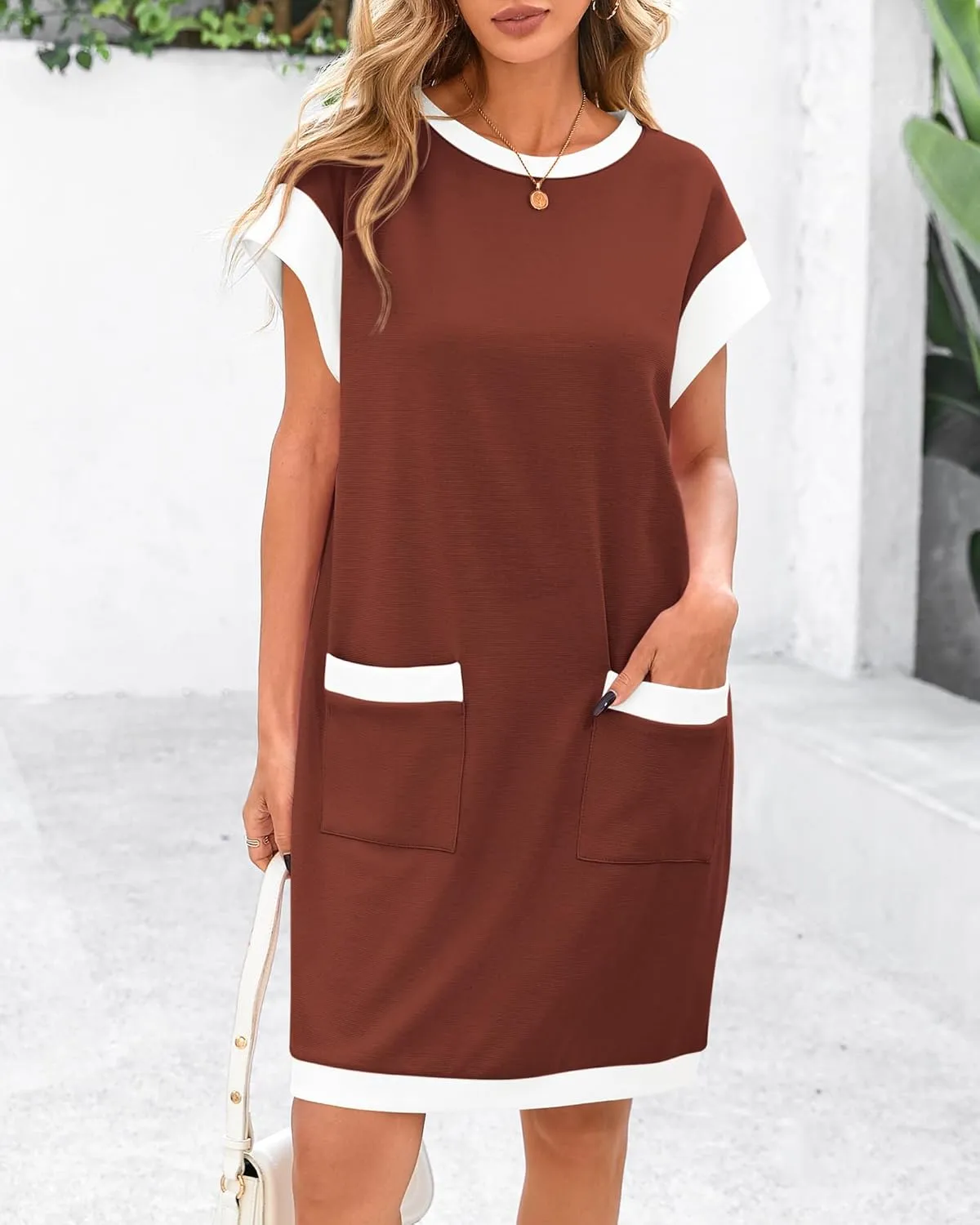 dowerme Women's Summer Dresses 2025 Casual Cap Sleeve Color Block Loose Maternity Sundress Knit Vacation Beach Outfits