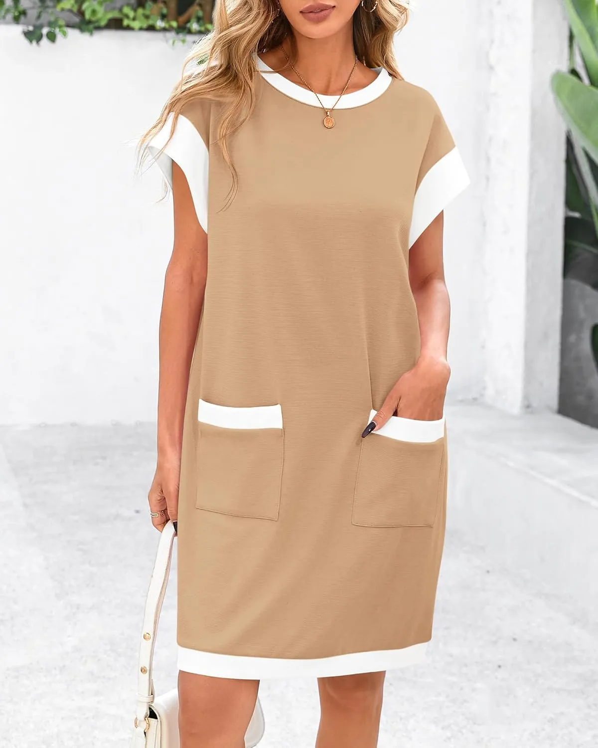 dowerme Women's Summer Dresses 2025 Casual Cap Sleeve Color Block Loose Maternity Sundress Knit Vacation Beach Outfits