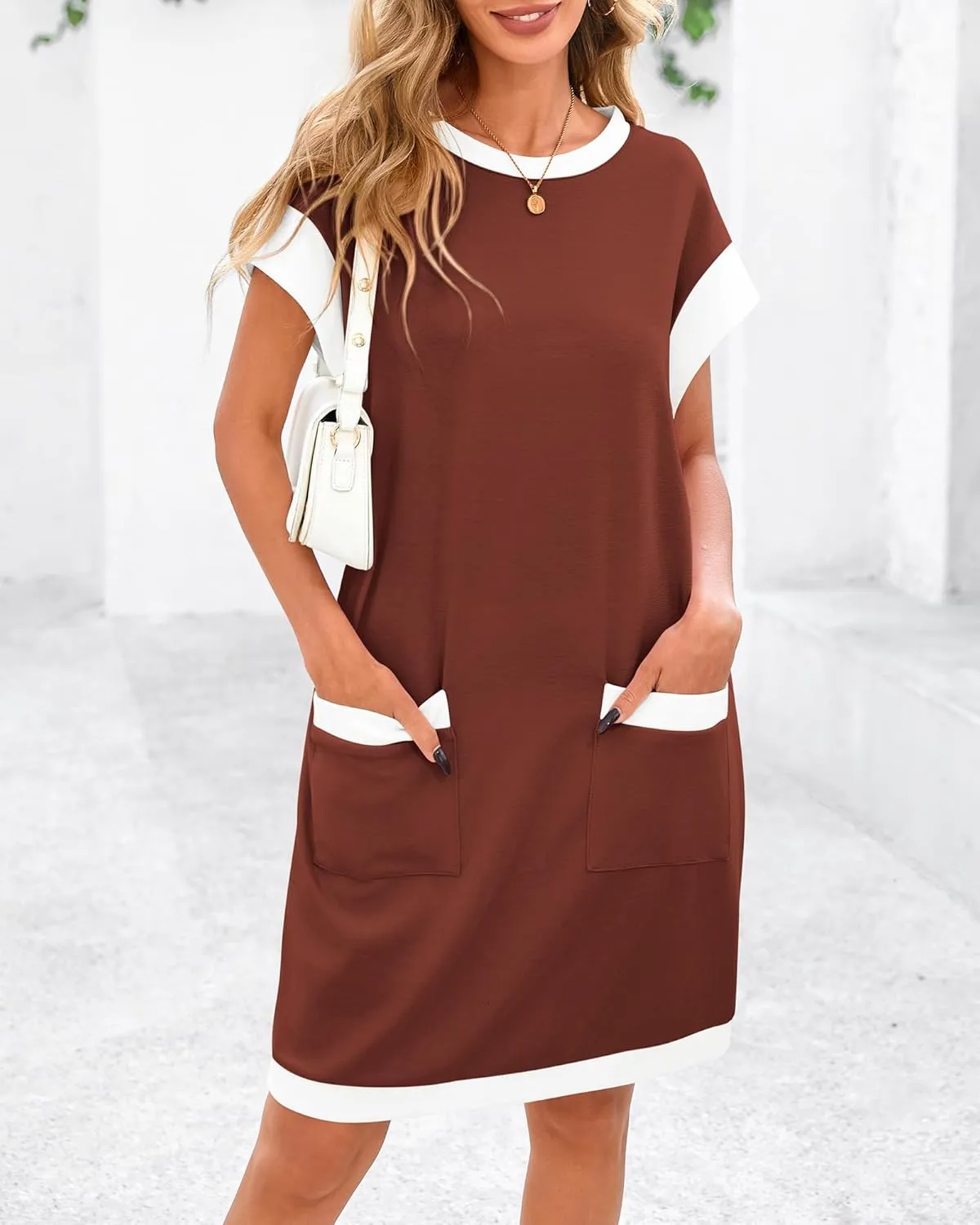 dowerme Women's Summer Dresses 2025 Casual Cap Sleeve Color Block Loose Maternity Sundress Knit Vacation Beach Outfits